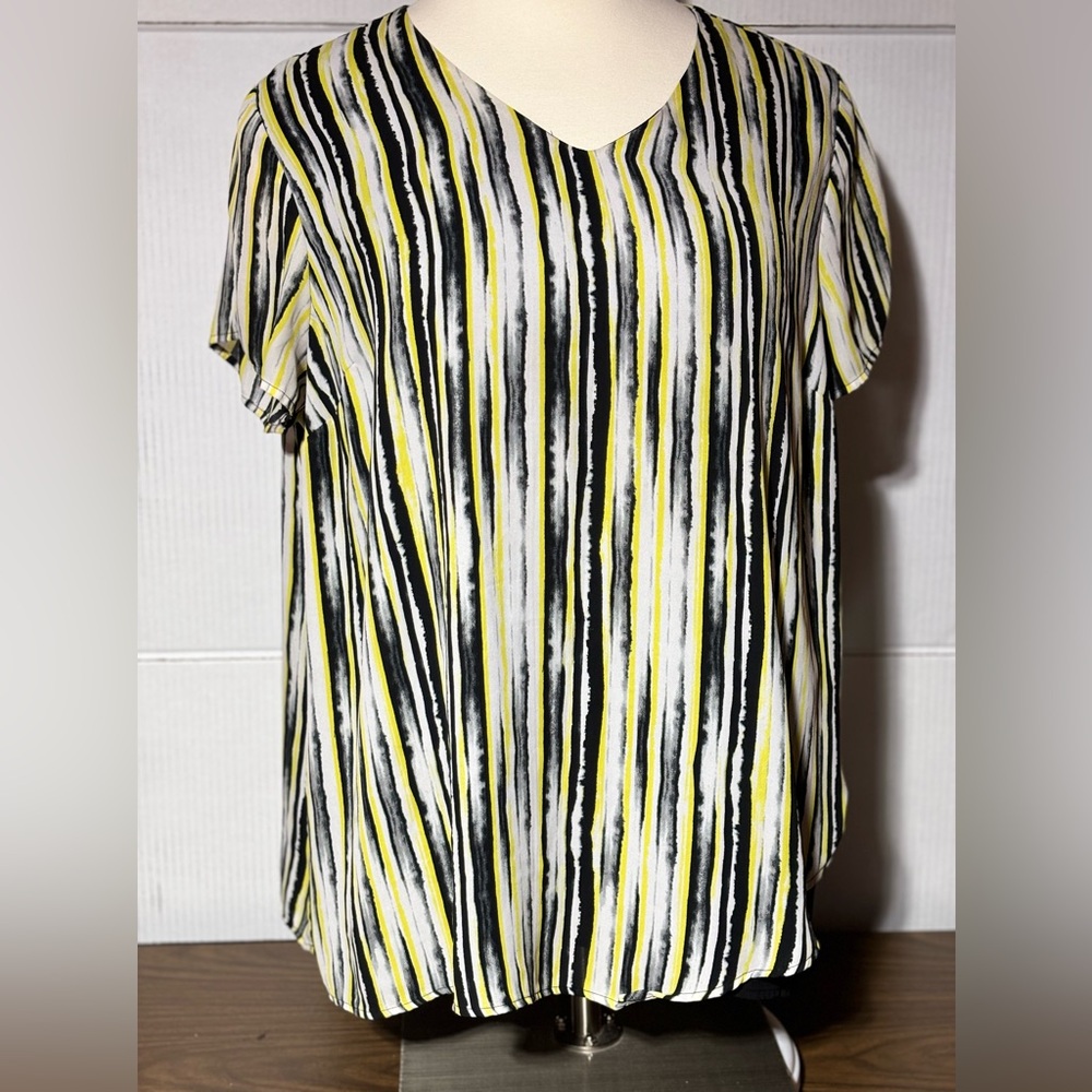Catherine’s tunic 3X 26/28 colorful yellow/white/black double layer shor…